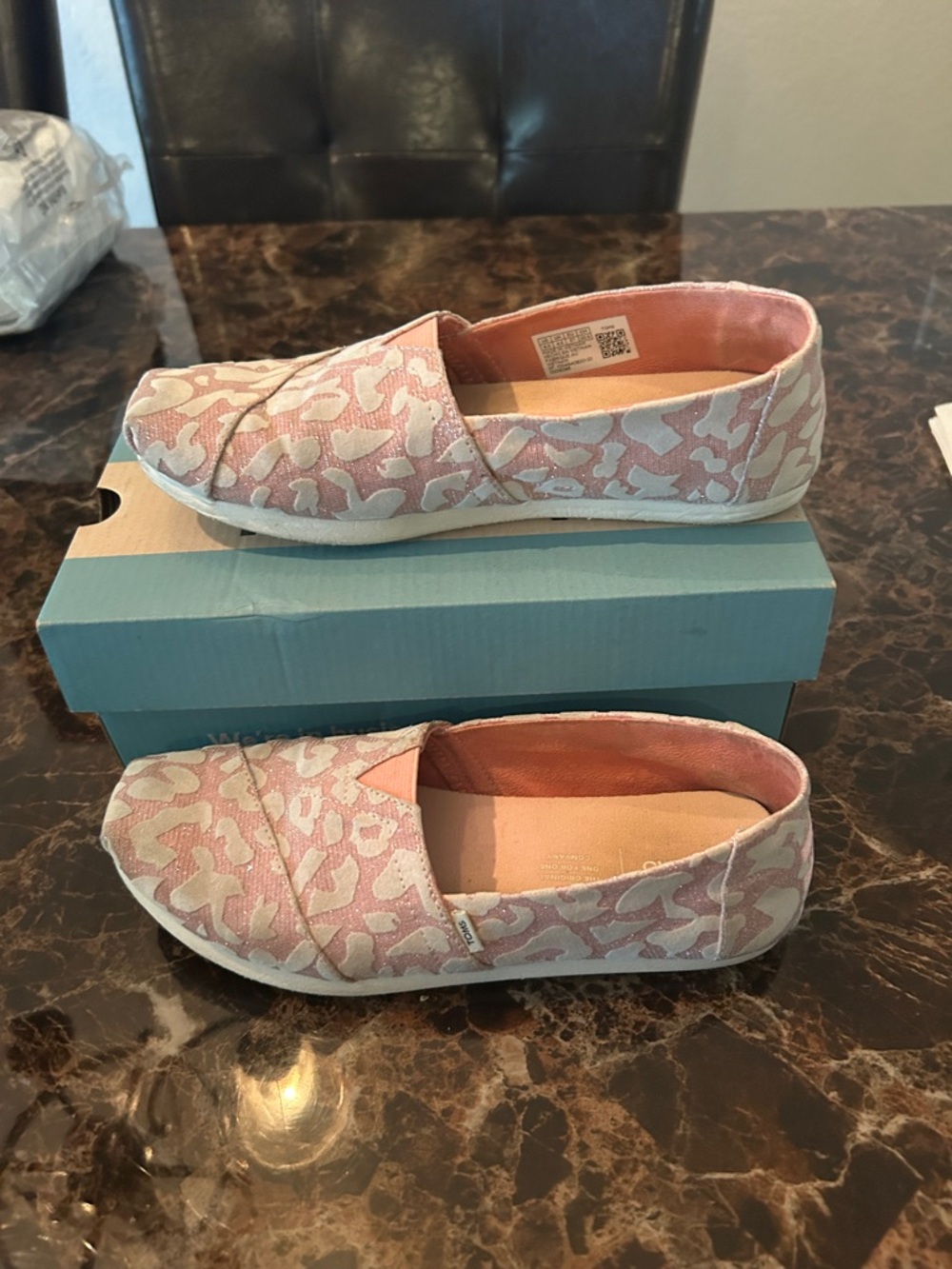 Toms Pink and Cream Patterned Slip-On Shoes